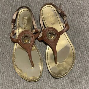 Michael Kors Brown and Gold Thong Sandals